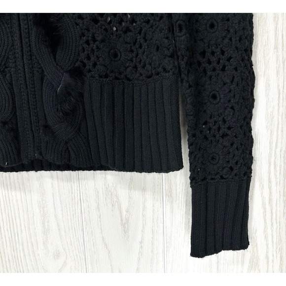 Great Cavalier by St Paul Cardigan Women Large Black Crochet Full Zip Fur Detail - Picture 3 of 11